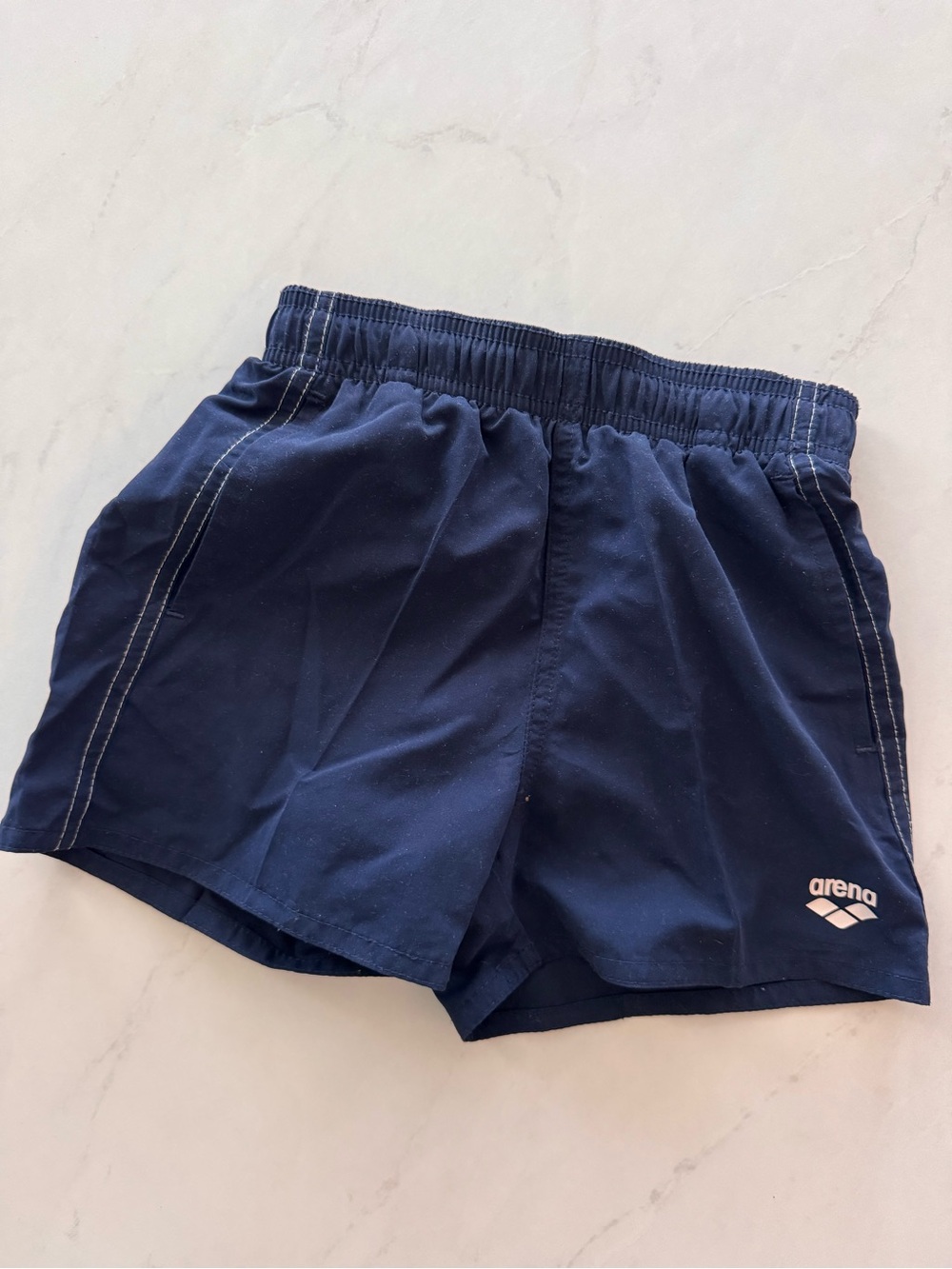 arena boys Swim Shorts Blue Solid kids size 4 Elastic Waist Back Pocket